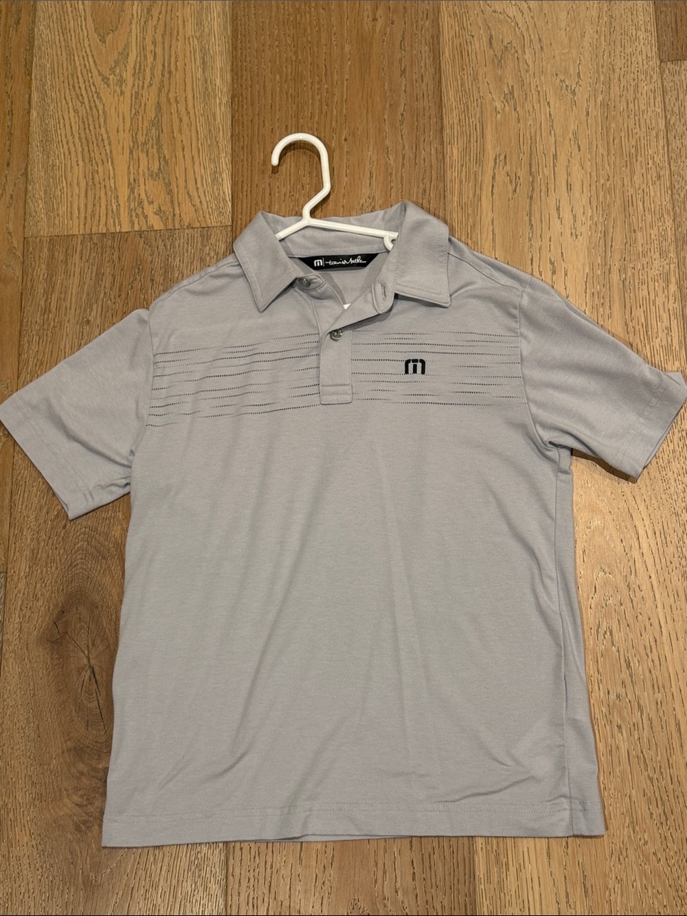 Boys Travis Mathew Light Gray Polo with Subtle Horizontal Stripe